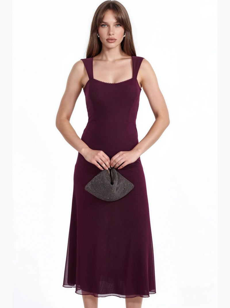 Vestido midi em linha a com gola em coração hiccup Vermelho bordô - Kiabi