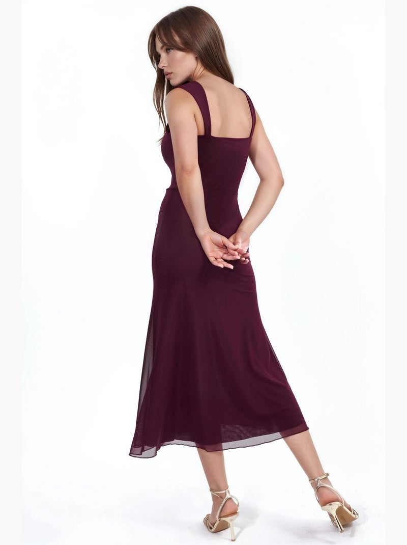 Vestido midi em linha a com gola em coração hiccup Vermelho bordô - Kiabi