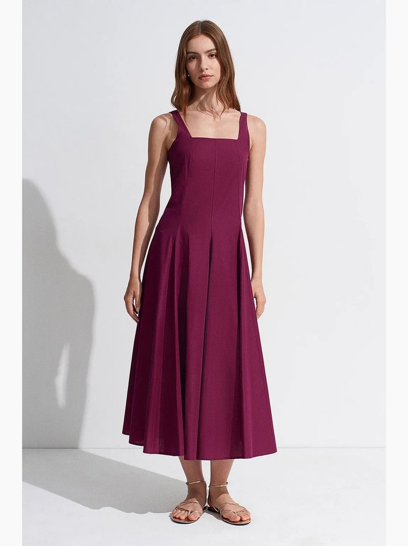 Vestido midi em linha a de algodão dilvin Vermelho bordô - Kiabi