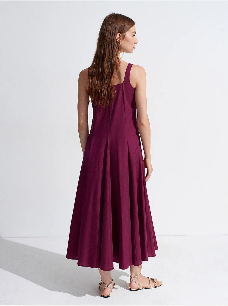 Vestido midi em linha a de algodão dilvin Vermelho bordô - Kiabi