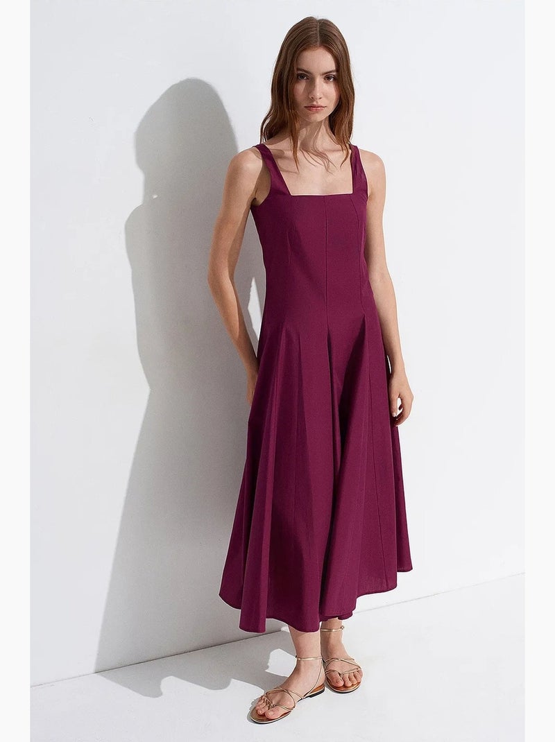 Vestido midi em linha a de algodão dilvin Vermelho bordô - Kiabi
