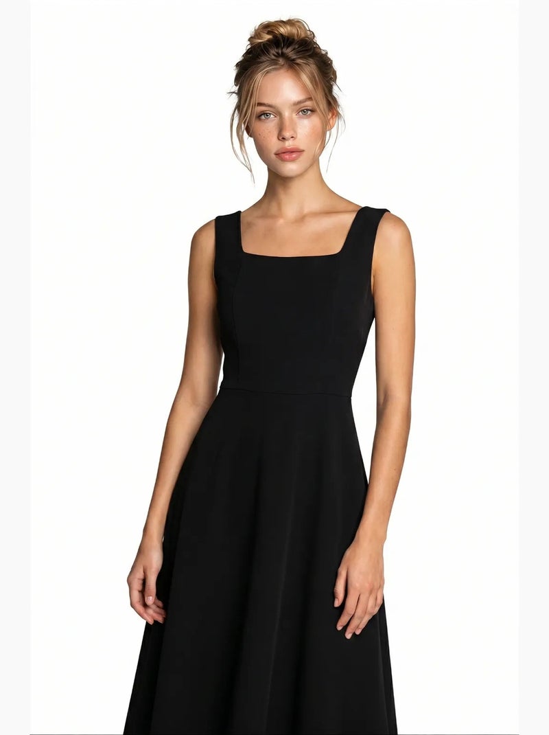 Vestido midi em linha a de popelina de algodão istanbul Preto - Kiabi
