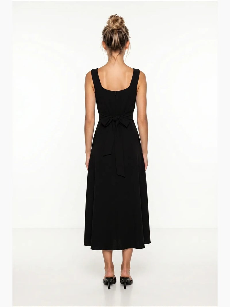 Vestido midi em linha a de popelina de algodão istanbul Preto - Kiabi