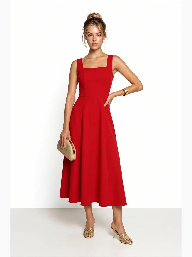 Vestido midi em linha a de popelina de algodão istanbul Vermelho - Kiabi