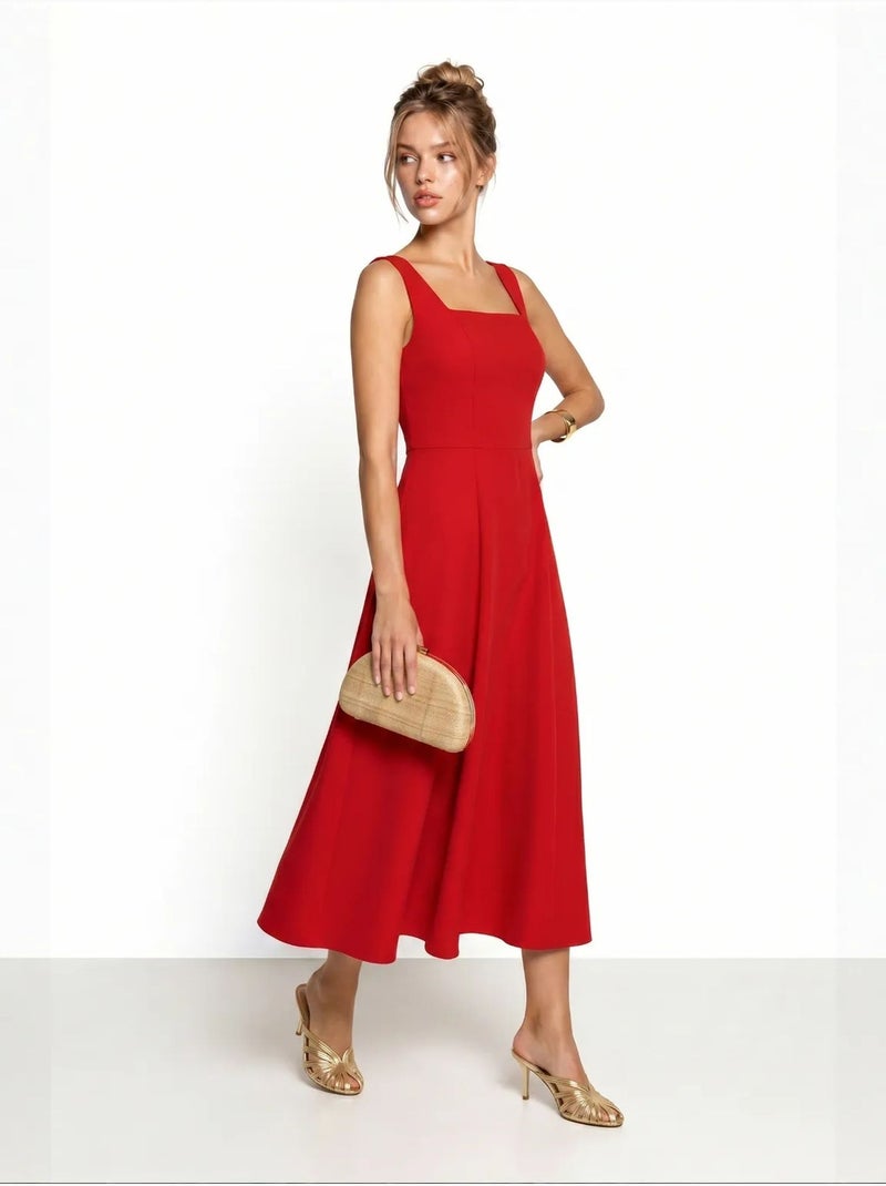 Vestido midi em linha a de popelina de algodão istanbul Vermelho - Kiabi