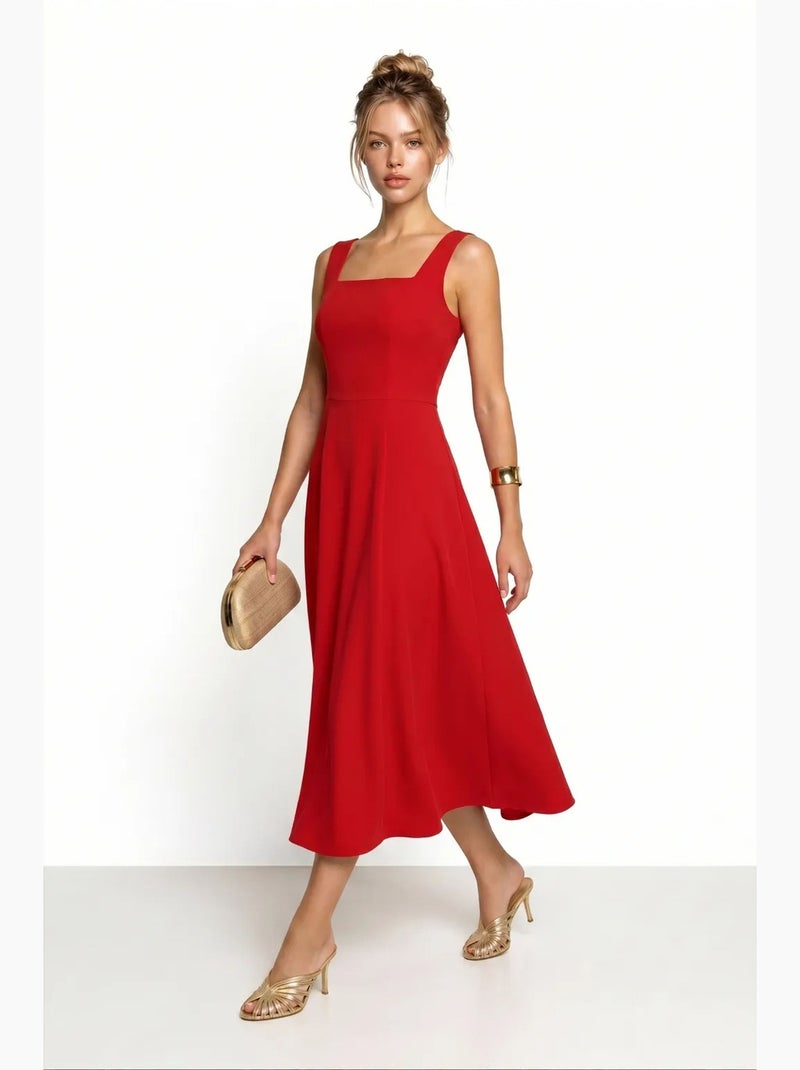 Vestido midi em linha a de popelina de algodão istanbul Vermelho - Kiabi
