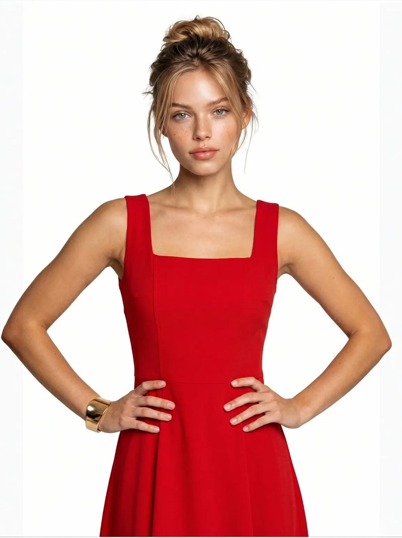Vestido midi em linha a de popelina de algodão istanbul Vermelho - Kiabi