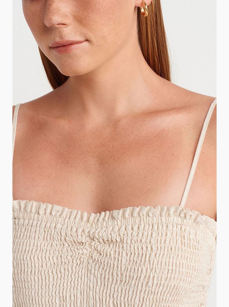 Vestido midi em linha a sem alças dilvin Creme - Kiabi