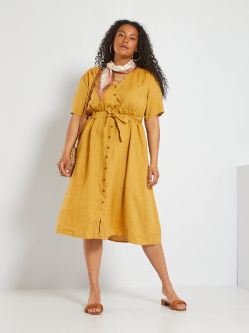 Vestido midi em linho - Kiabi