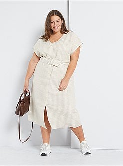Vestido midi em linho e algodão - Kiabi