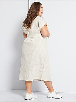 Vestido midi em linho e algodão - Kiabi