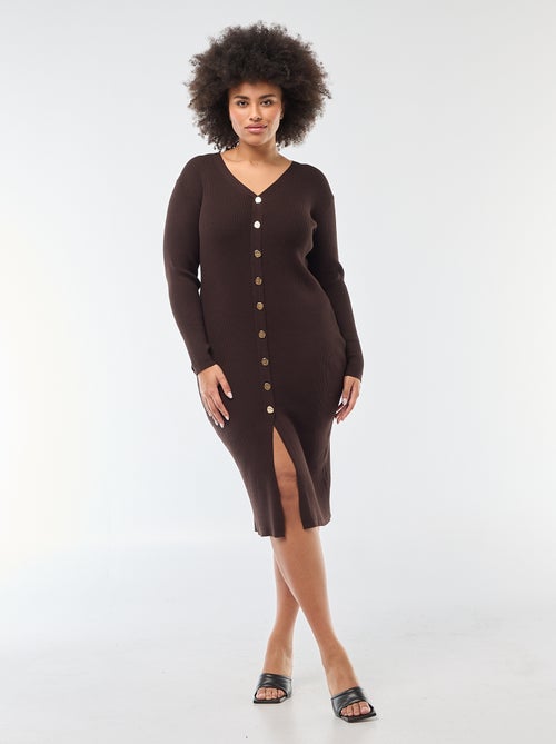 Vestido midi em malha grossa canelada - Kiabi