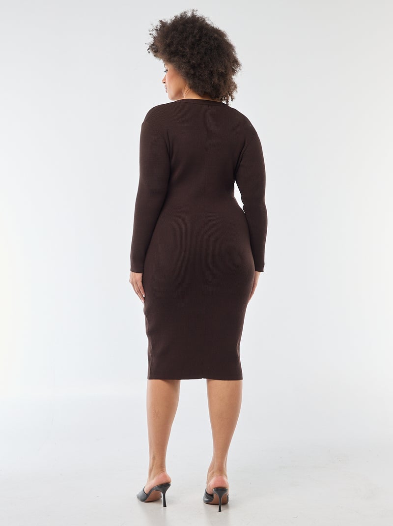 Vestido midi em malha grossa canelada Castanho - Kiabi
