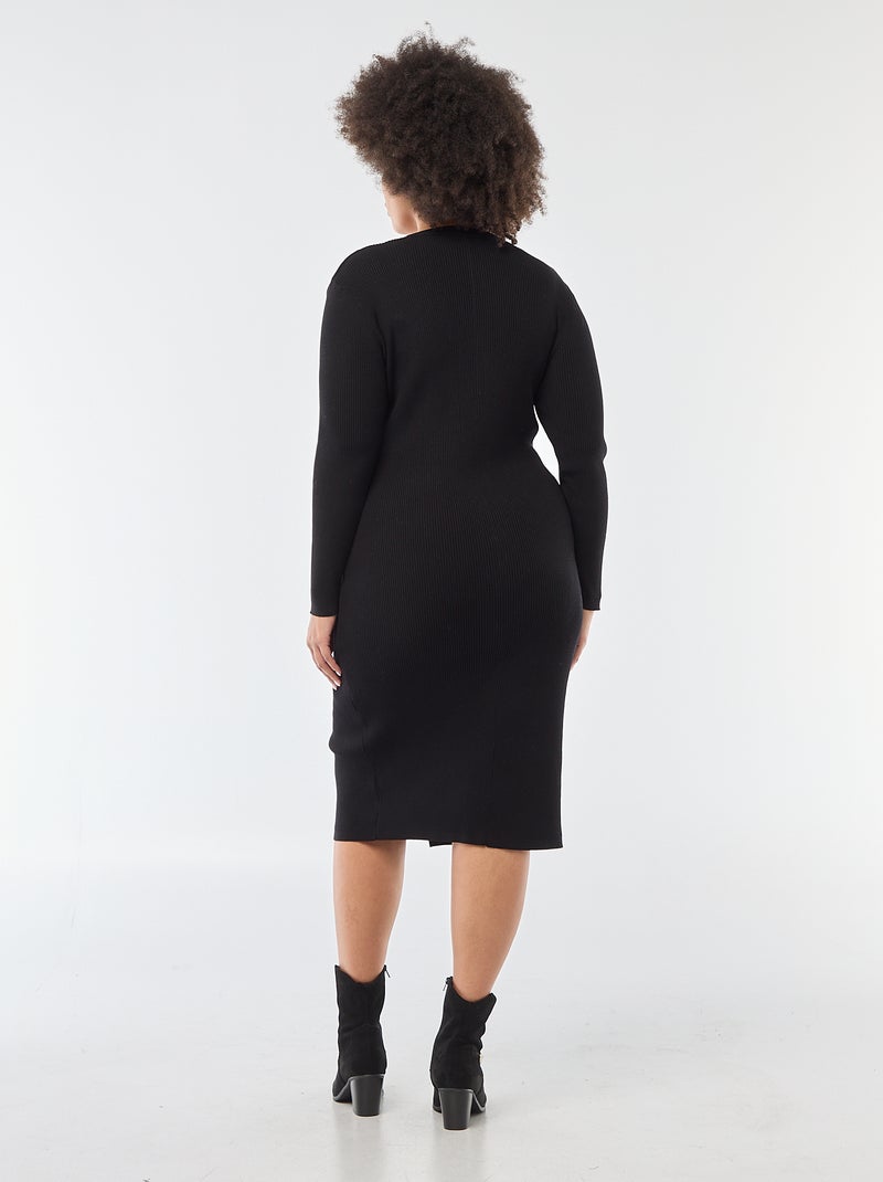 Vestido midi em malha grossa canelada Preto - Kiabi