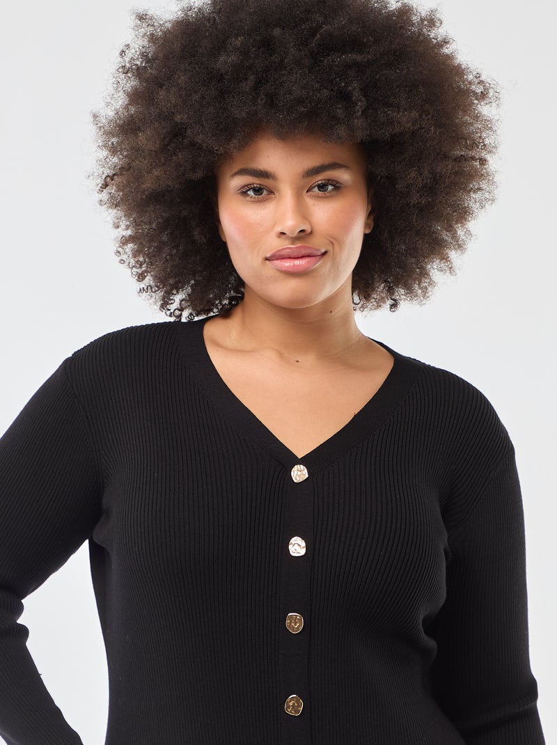 Vestido midi em malha grossa canelada Preto - Kiabi