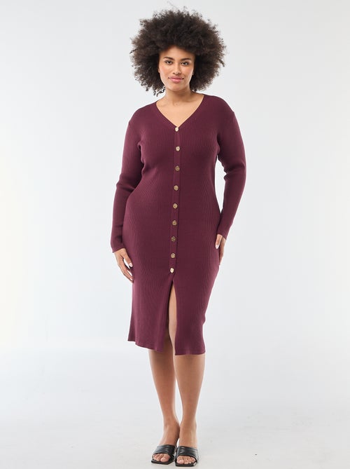 Vestido midi em malha grossa canelada - Kiabi