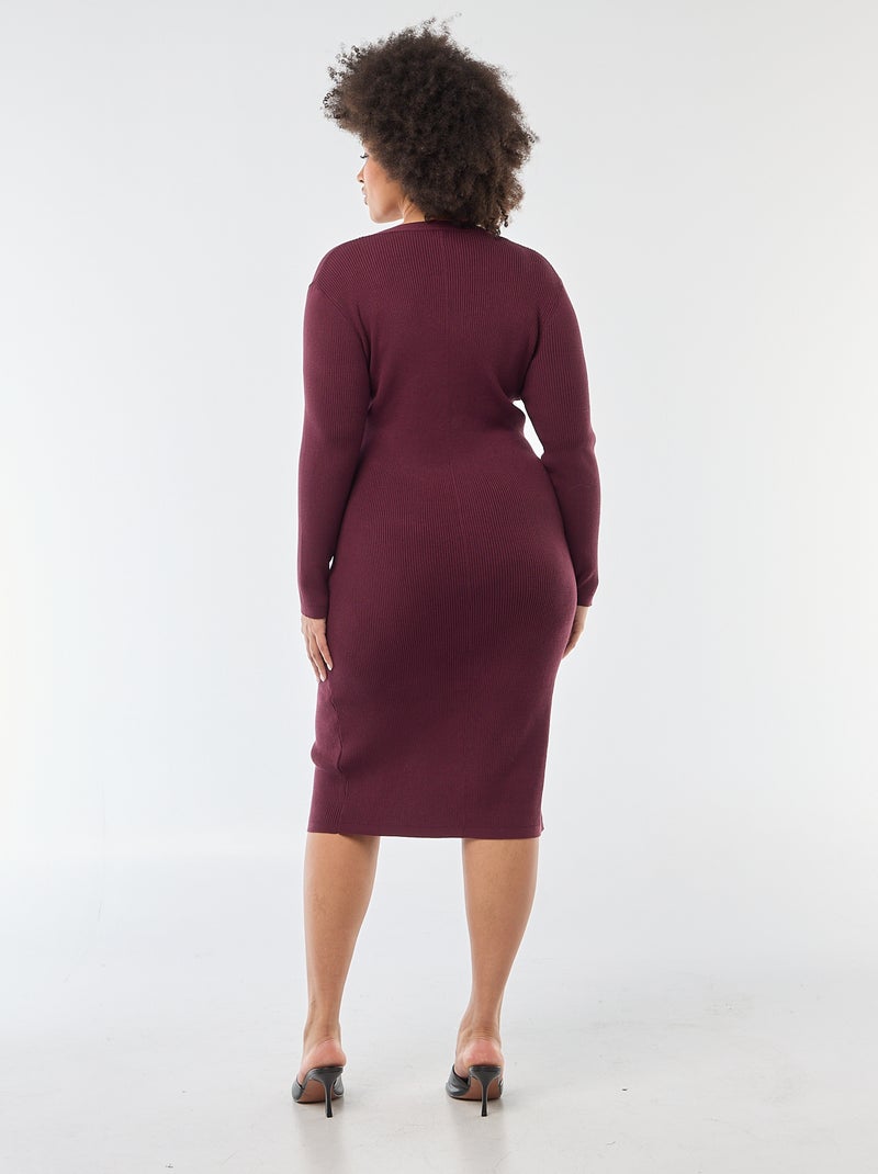 Vestido midi em malha grossa canelada Vermelho - Kiabi