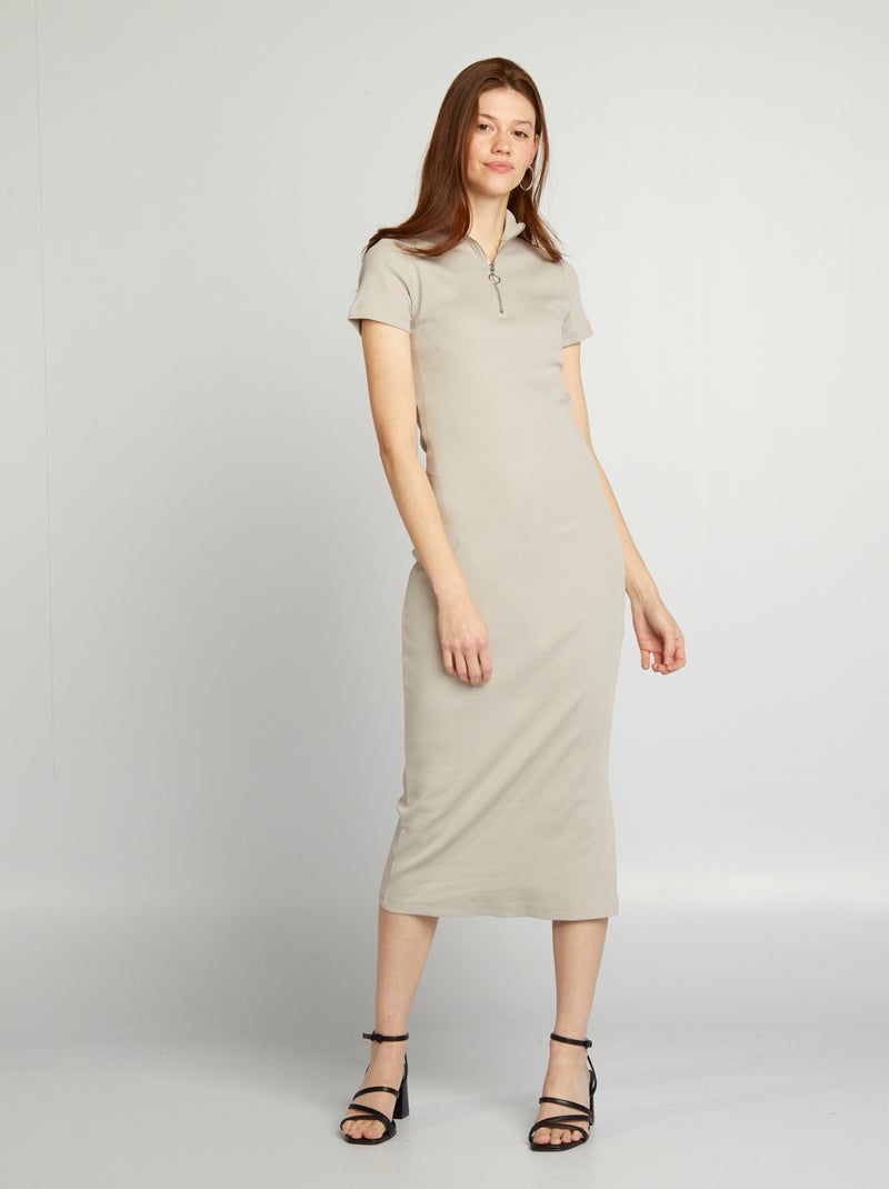 Vestido midi em malha nervurada CINZA - Kiabi