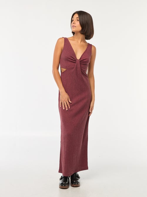 Vestido midi em material gofrado ajurado nos lados - Kiabi