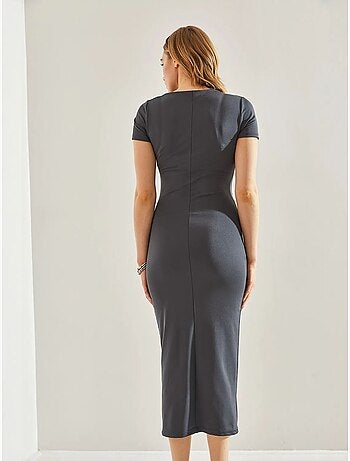Vestido midi em microtecido com drapeado lateral lucci