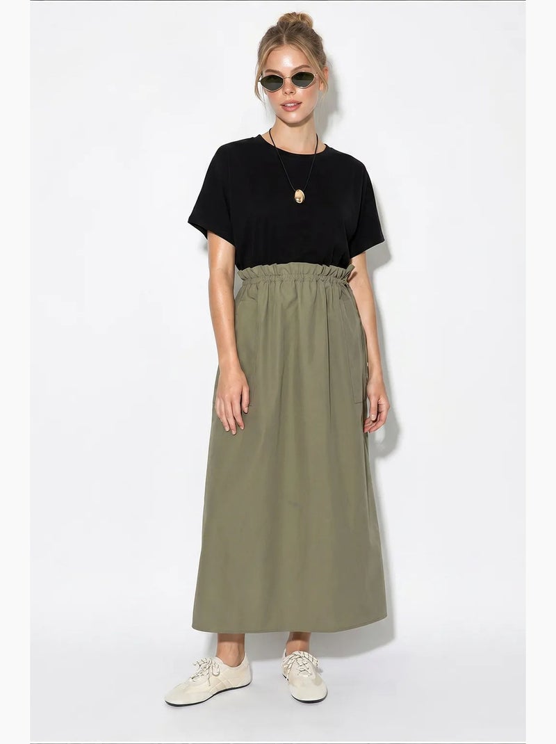 Vestido midi em mistura de algodão lucci Cáqui - Kiabi