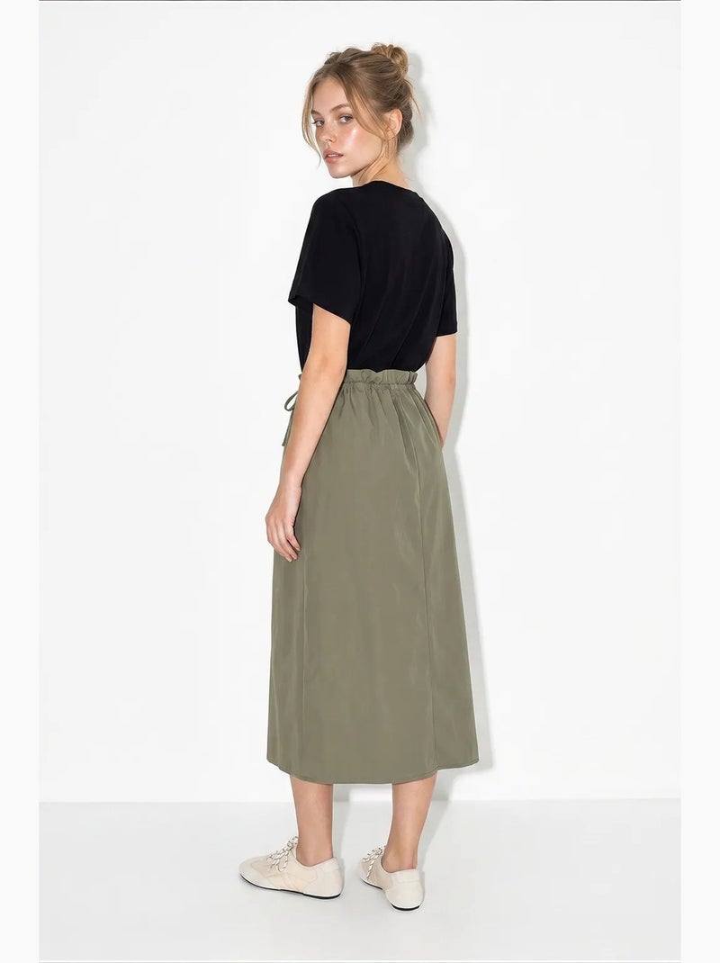 Vestido midi em mistura de algodão lucci Cáqui - Kiabi