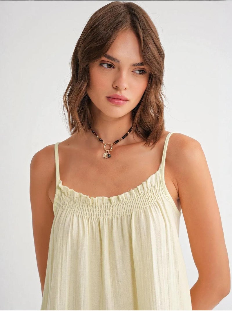 Vestido midi em musselina com detalhe de folhos mixray Amarelo-limão - Kiabi