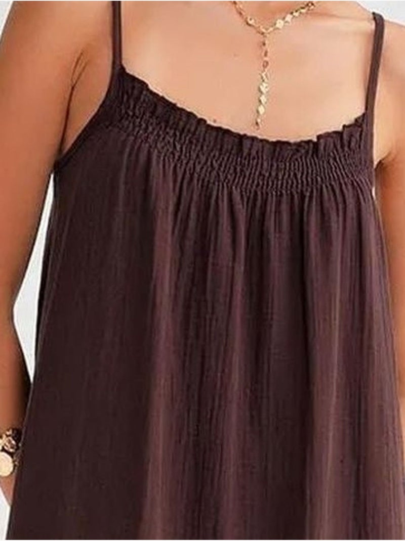 Vestido midi em musselina com detalhe de folhos mixray Castanho-chocolate - Kiabi