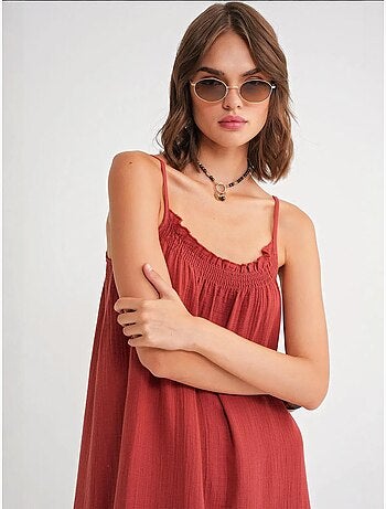 Vestido midi em musselina com detalhe de folhos mixray