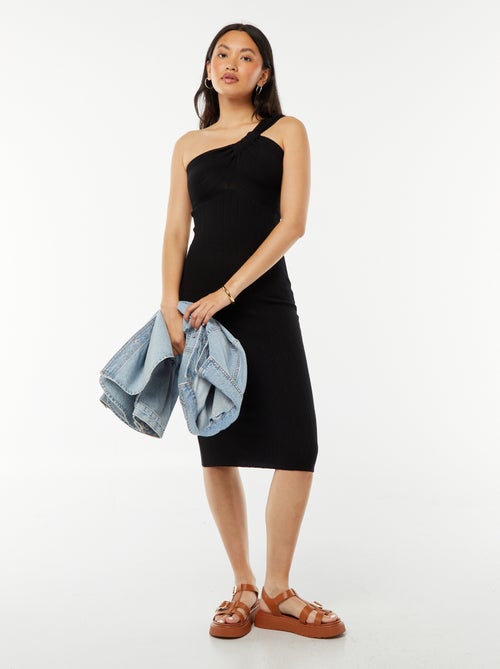 Vestido midi em tricô com alças assimétricas - Kiabi