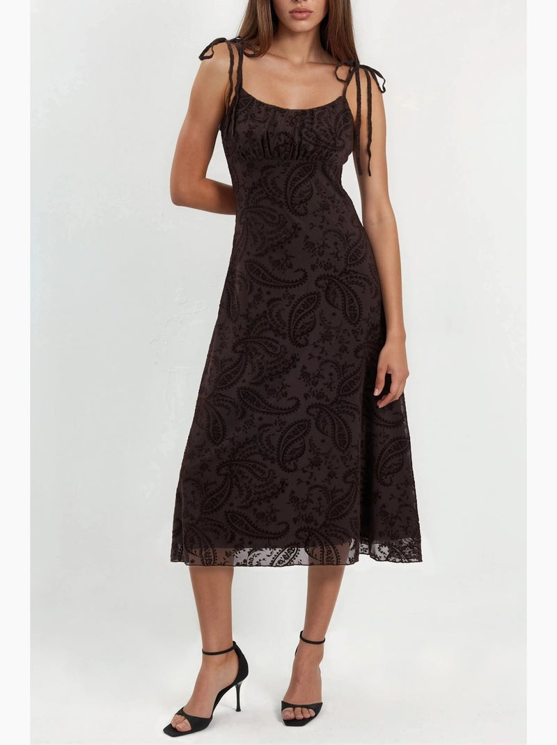 Vestido midi em tule floral de corte em a hiccup Castanho-chocolate - Kiabi
