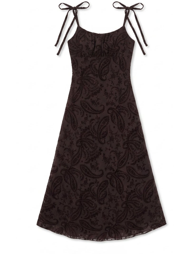 Vestido midi em tule floral de corte em a hiccup Castanho-chocolate - Kiabi