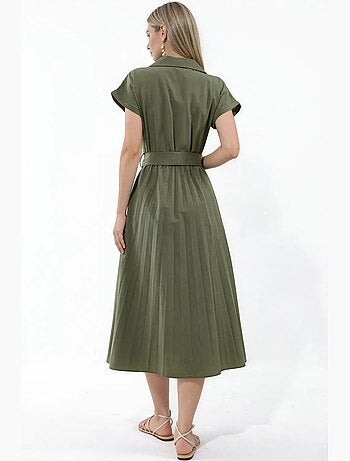 Vestido midi envelope com cinto busem