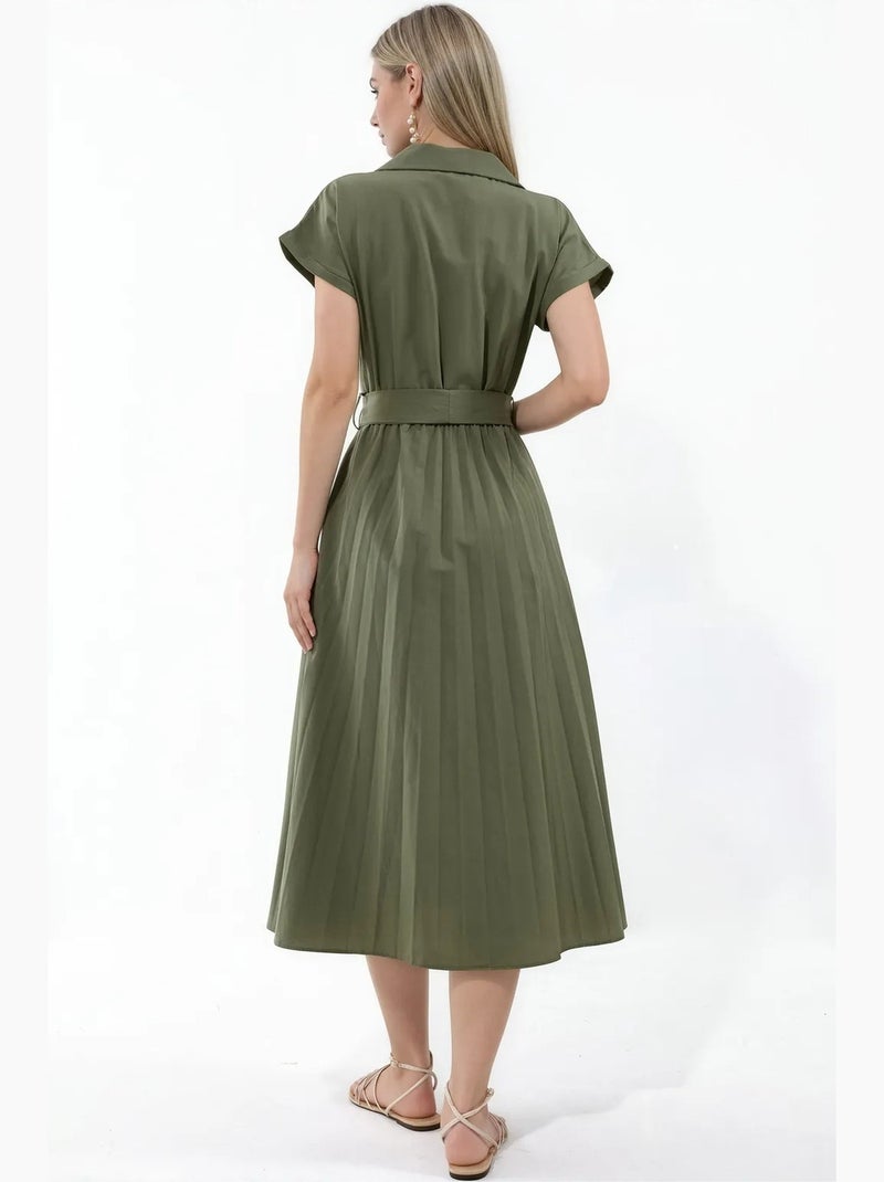 Vestido midi envelope com cinto busem Cáqui - Kiabi