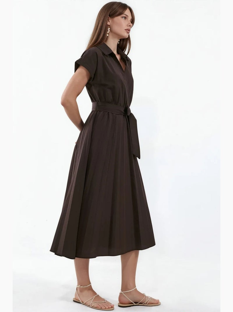 Vestido midi envelope com cinto busem Castanho - Kiabi