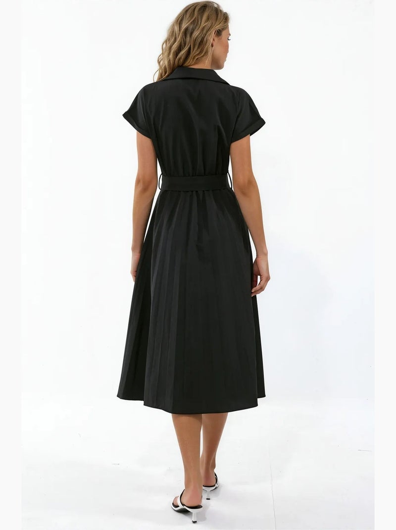 Vestido midi envelope com cinto busem Preto - Kiabi