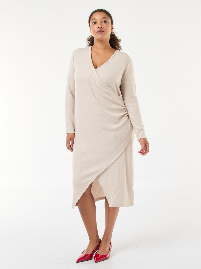 Vestido midi envelope em malha Bege - Kiabi