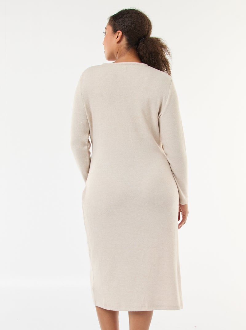 Vestido midi envelope em malha Bege - Kiabi