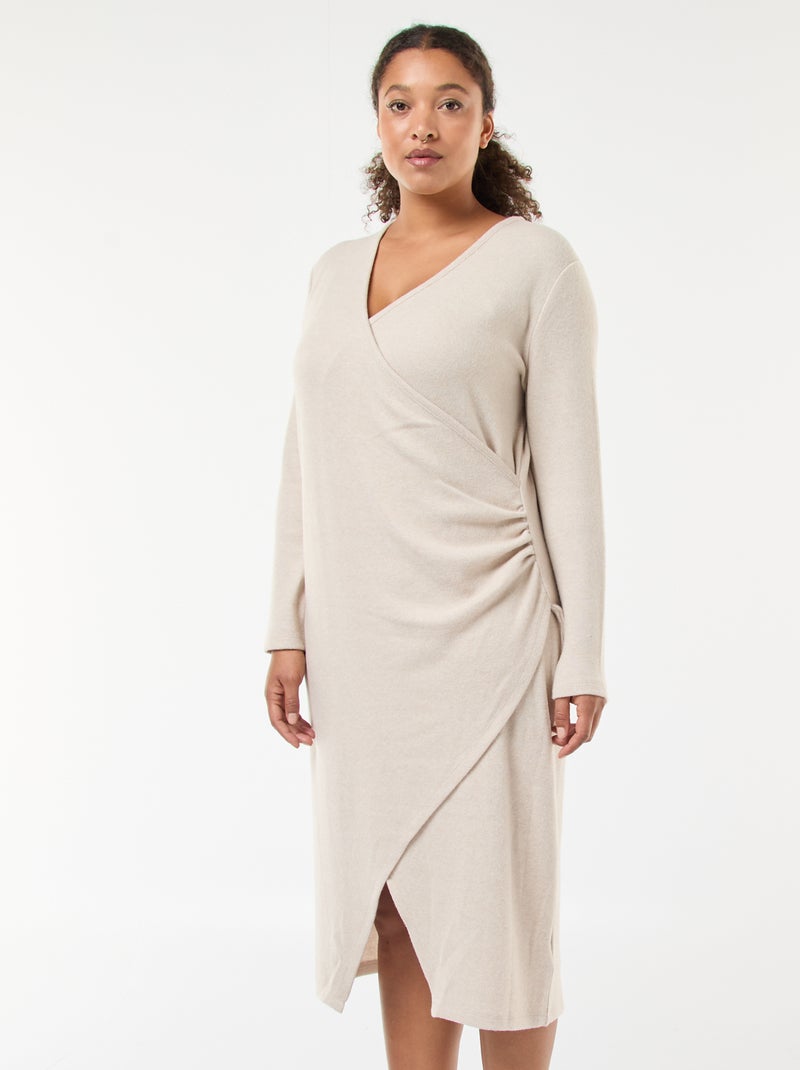Vestido midi envelope em malha Bege - Kiabi