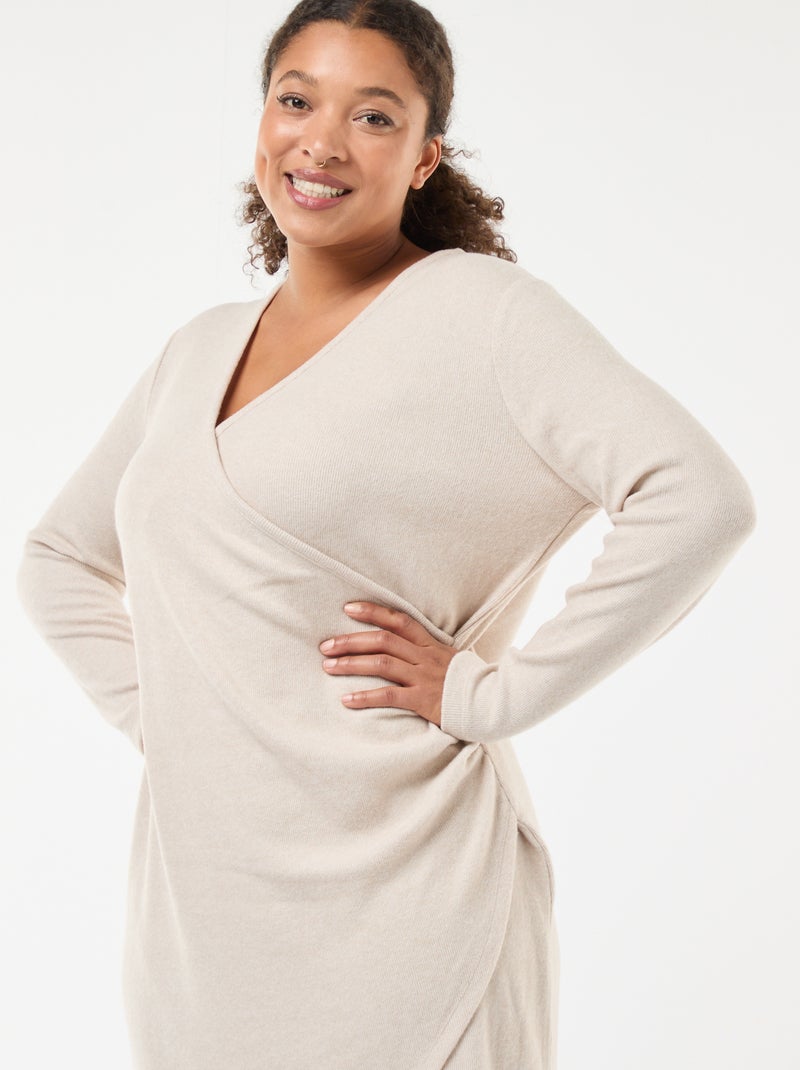 Vestido midi envelope em malha Bege - Kiabi