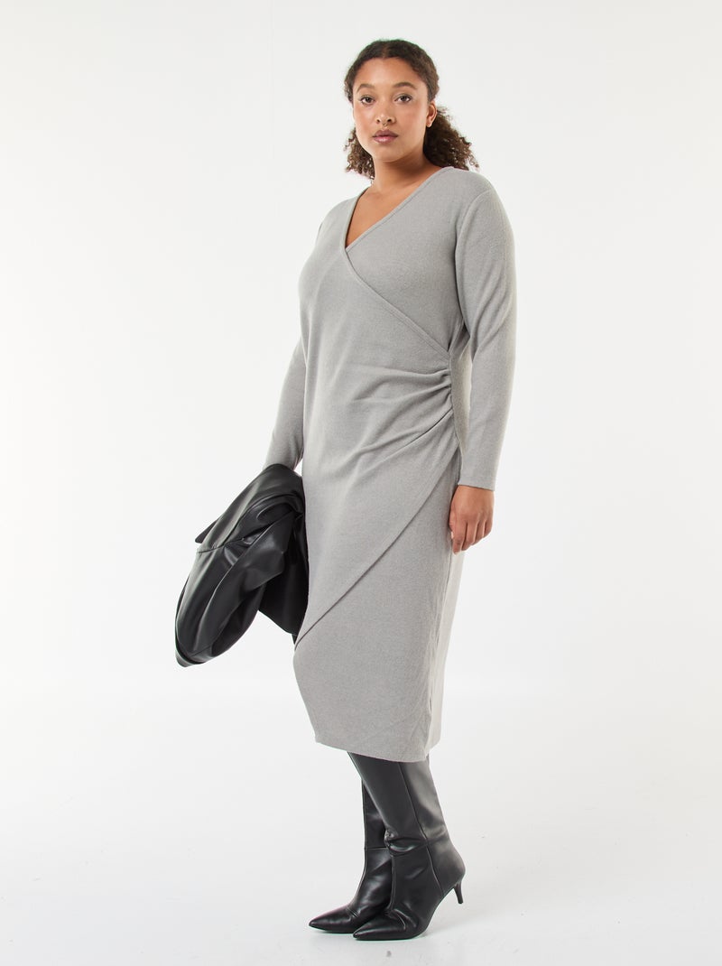 Vestido midi envelope em malha Cinza - Kiabi