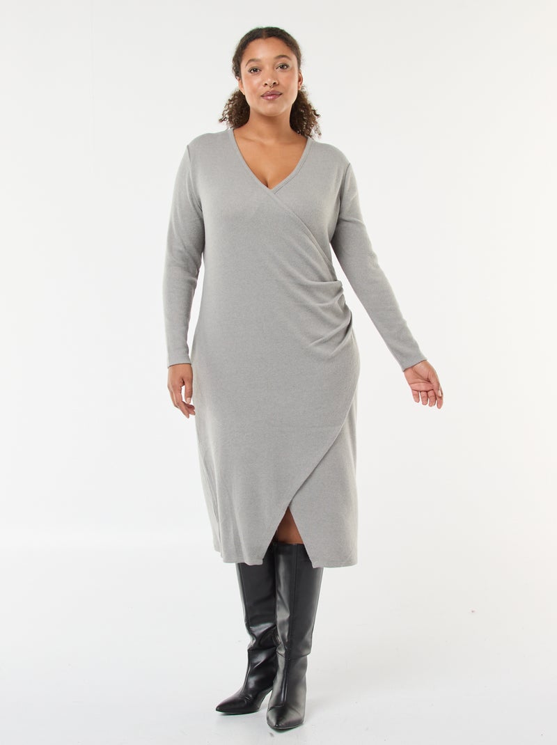 Vestido midi envelope em malha Cinza - Kiabi