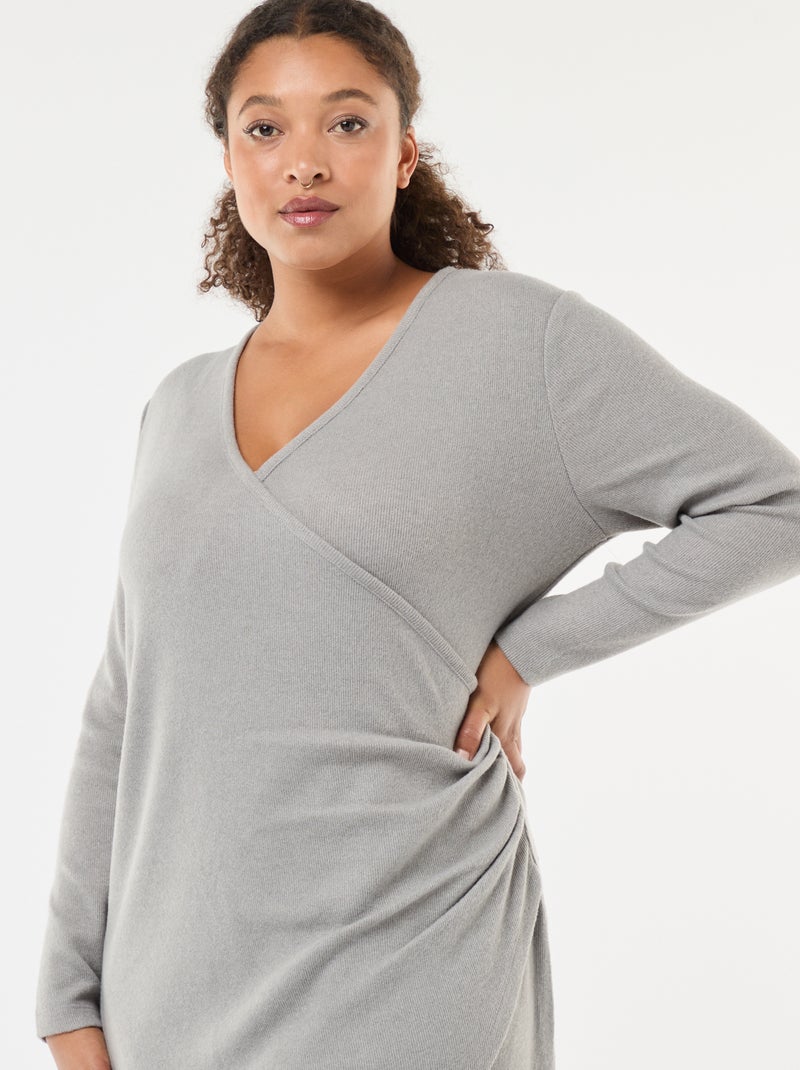 Vestido midi envelope em malha Cinza - Kiabi