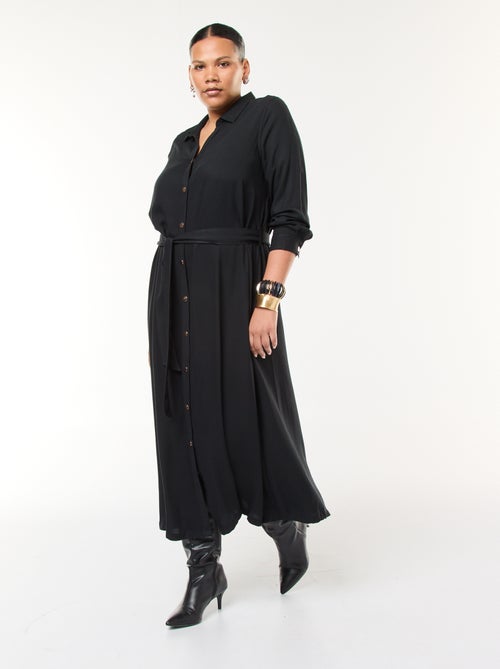 Vestido midi estampado cintado e com molas de pressão - Kiabi