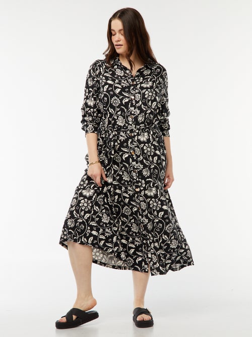 Vestido midi estampado cintado e com molas de pressão - Kiabi