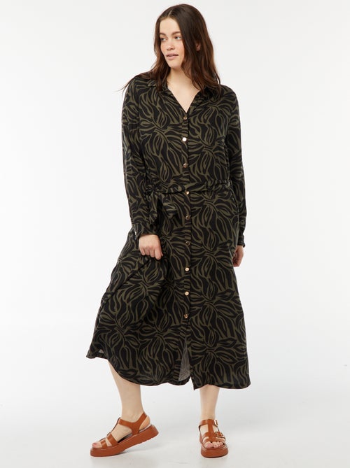 Vestido midi estampado cintado e com molas de pressão - Kiabi