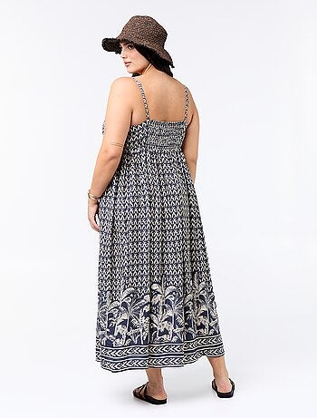 Vestido midi estampado com alças finas ajustáveis