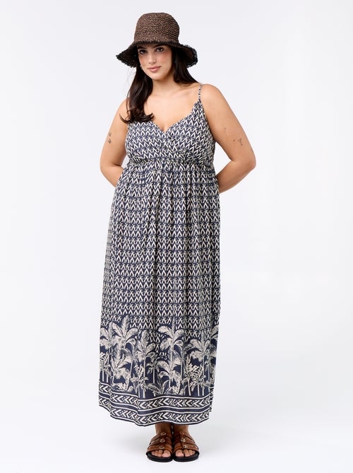 Vestido midi estampado com alças finas ajustáveis - Kiabi