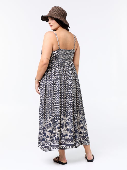 Vestido midi estampado com alças finas ajustáveis - Kiabi