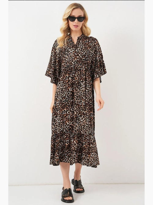 Vestido midi estampado com decote em v e mangas três quartos bdart - Kiabi Vestido midi estampado com decote em v e mangas três quartos bdart - Kiabi